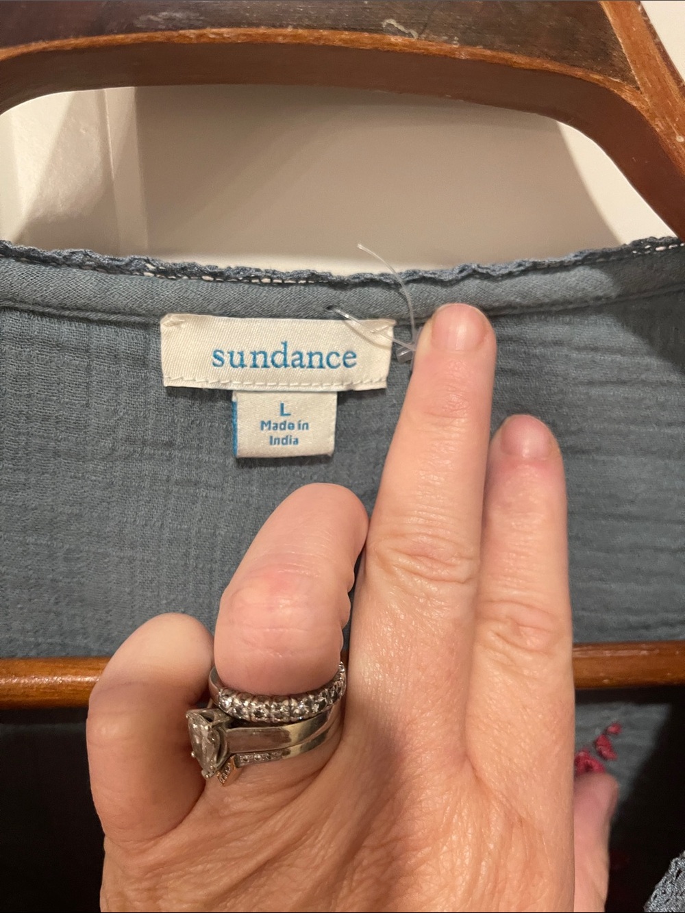 Sundance Slate Blue Embroidered V-Neck Tunic - Picture 6 of 8